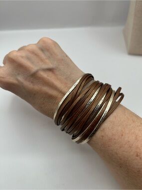 Roberto Mantellassi Bronze Platinum Leather Wrap Bracelet